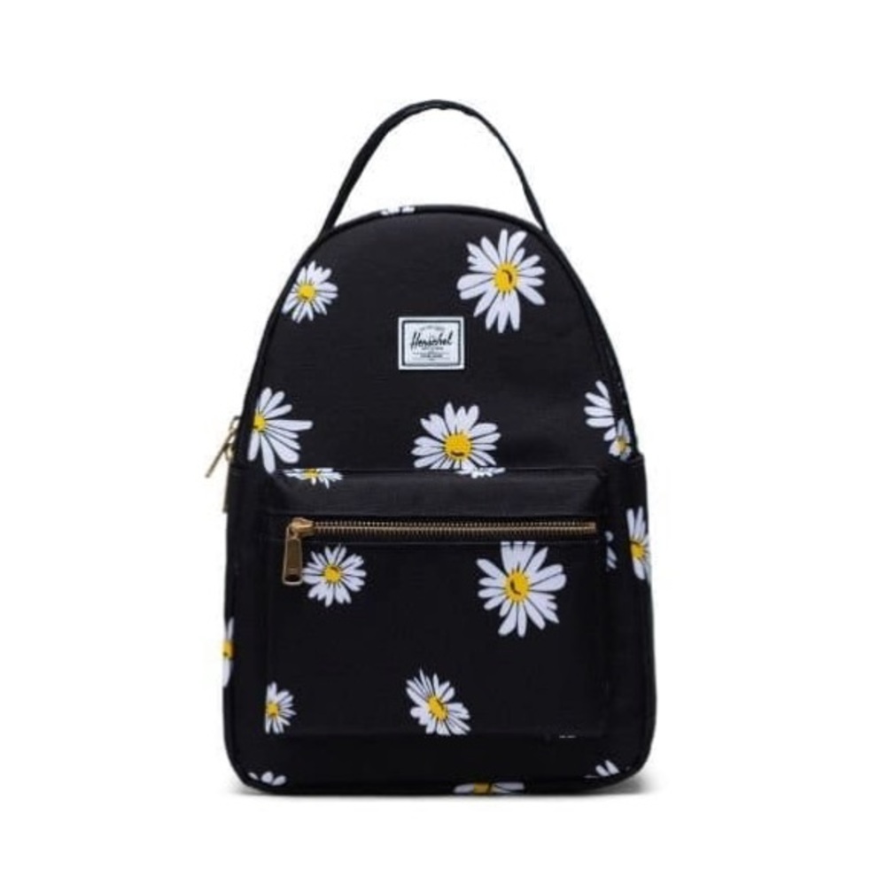 Herschel Nova Black Floral Daisy Print Small Mini Canvas Backpack Like New
